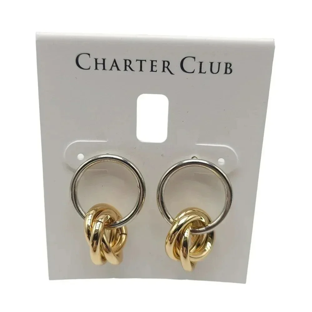 Charter Club Twisted Hoop Dangle Drop Earrings Silver Gold Tone Vintage